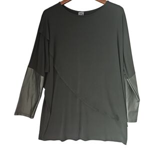 Clara Sun Woo Womens Tunic‎ 1X Black Stretchy Layered Contrast Sleeve Blouse